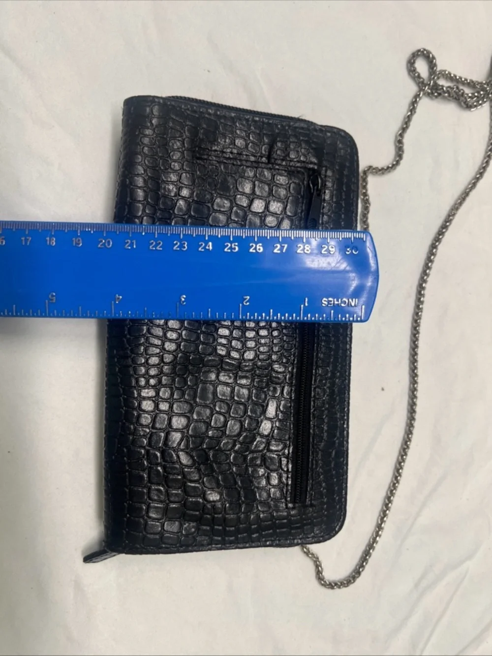 VTG Black Leather Wallet Clutch Crossbody Chain Strap Organizer Purse